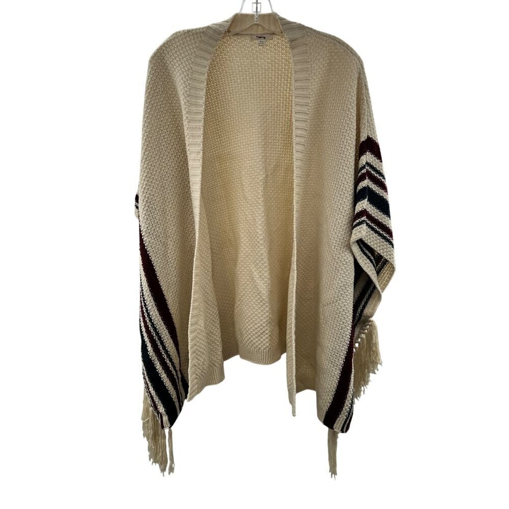 Timing Womens Knit Open Front Poncho Cardigan Multicolor Size S/M Fringe